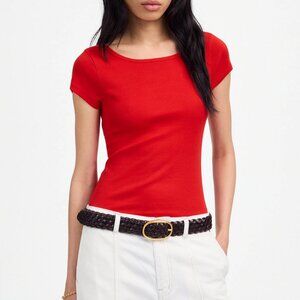 Madewell Ribbed Cotton Cap Sleeve Tee in Festival Red